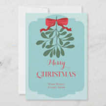 Modern minimal hand drawn leaves red bow christmas
