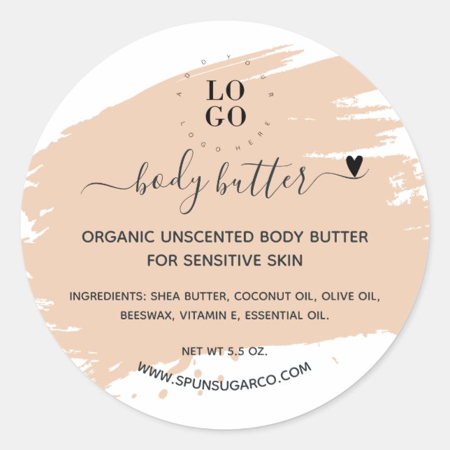 Modern Minimal Handmade Body Butter Scrub Lotion Classic Round Sticker (Front)