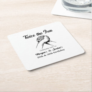 Modern Minimal Hands Grey Joint Birthday Square Paper Coaster