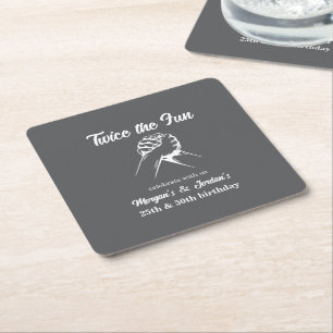 Modern Minimal Hands Grey Joint Birthday Square Paper Coaster