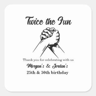 Modern Minimal Hands Grey Joint Birthday Square Sticker
