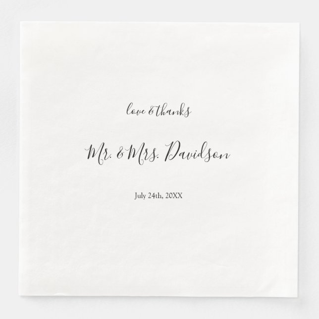 Modern Minimal Handwriting Wedding Napkin (Front)