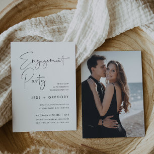 Modern Minimal Handwritten Script Engagement Party Invitation