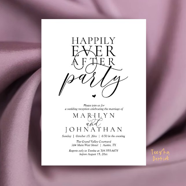 Modern Minimal Happily Ever After Party Reception Invitation (Modern Minimal Happily Ever After Party Reception Invitation Card in Black and white)