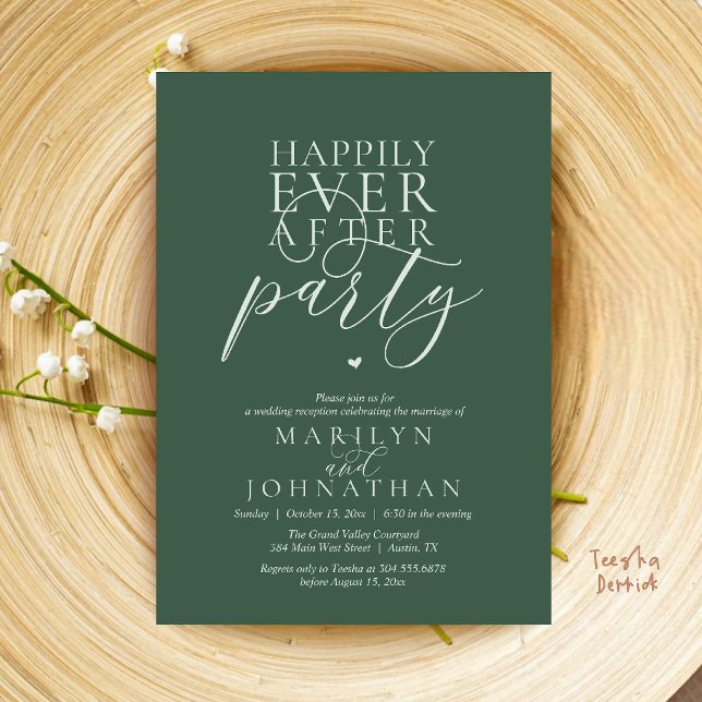 Modern Minimal Happily Ever After Party Reception Invitation (Modern Minimal Happily Ever After Party Reception Invitation Card in Sage Green Romance)