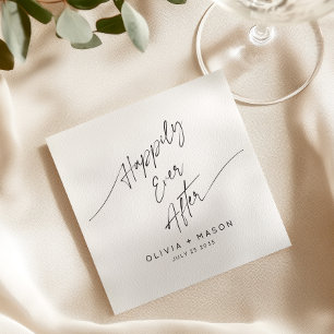 Modern Minimal Happily Ever After Wedding Script Napkin