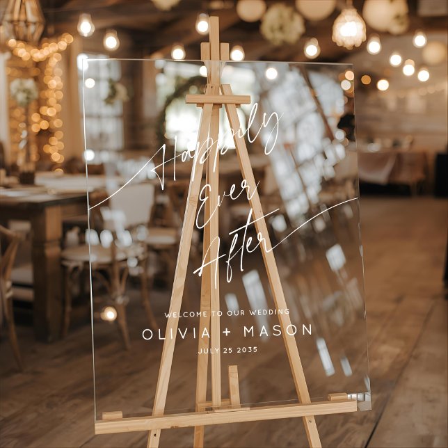 Modern Minimal Happily Ever After Wedding Welcome Acrylic Sign (Creator Uploaded)