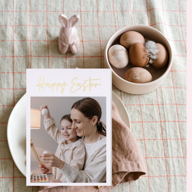 Modern Minimal Happy Easter Family | Real Foil Foil Holiday Card (Creator Uploaded)