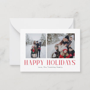 Modern & Minimal Happy Holidays Two Photo Card Red