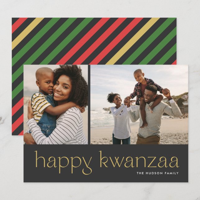 Modern Minimal Happy Kwanzaa Two Photo Holiday Car (Front/Back)