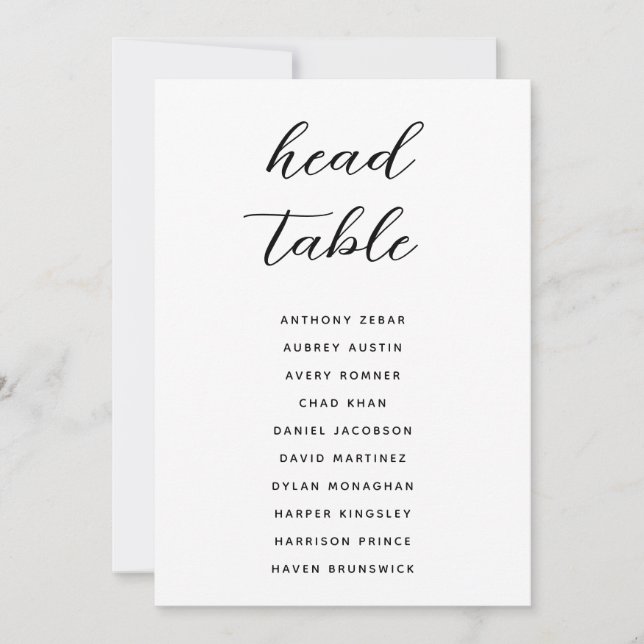 Modern Minimal Head Table Seating Chart Cards (Front)