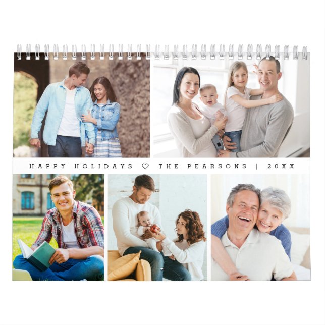 Modern Minimal Heart Customizable Family Photo Calendar (Cover)
