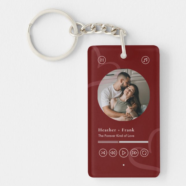 Modern Minimal Heart Music Player Photo Valentine Key Ring (Front)