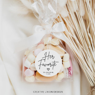 Modern Minimal Her Favourite Wedding Favour Classic Round Sticker