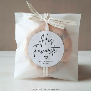 Modern Minimal His Favourite Wedding Favour Classic Round Sticker