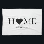 Modern Minimal Home Family Personalised Gift Tea Towel<br><div class="desc">Wrap your home in warmth and simplicity with this Modern Minimal “Home” Heart personalised blanket. Featuring sleek black typography with a heart replacing the “O” in “HOME, ” this elegant and timeless design is perfect for modern spaces. Add your family name to make it uniquely yours — a cosy reminder...</div>