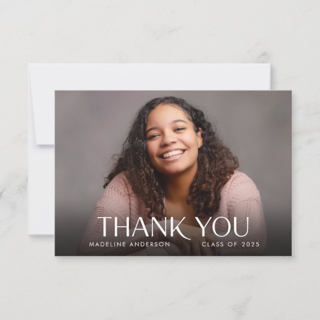 Modern Minimal Horizontal Photo Graduation Thank You Card (Front)