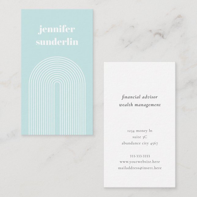 Modern Minimal Ice Blue Name Geometric Arch Business Card (Front/Back)