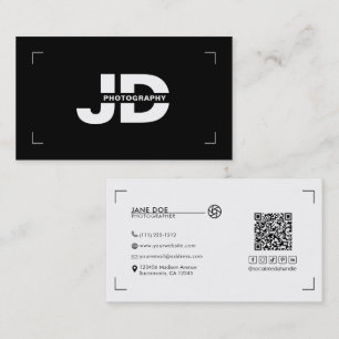 Modern Minimal Initials Camera Photographer  Business Card
