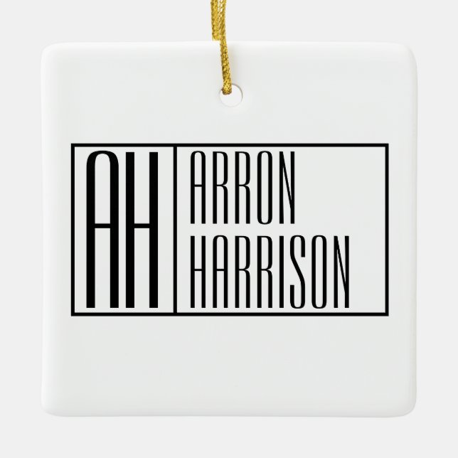 Modern Minimal Initials & Name Logo Ceramic Ornament (Front)