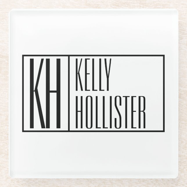 Modern Minimal Initials & Name Logo Glass Coaster (Front)