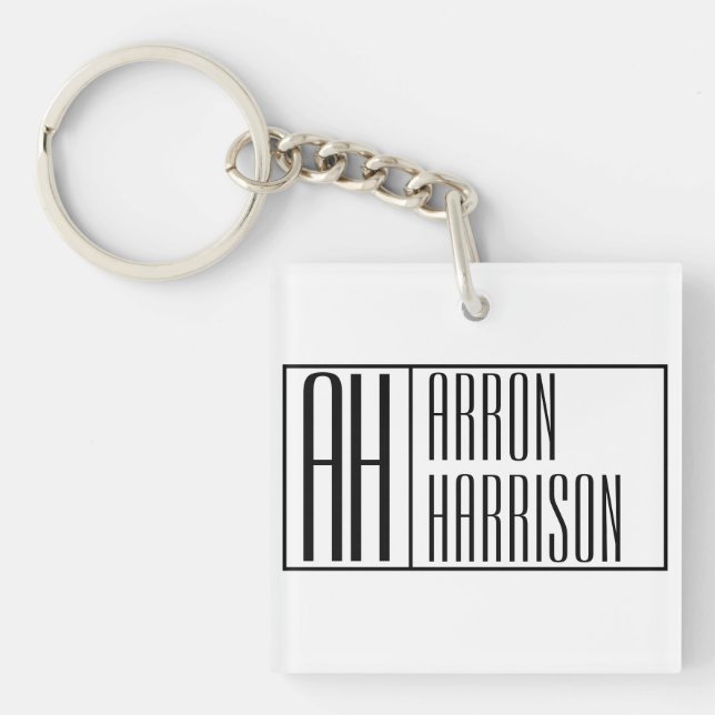 Modern Minimal Initials & Name Logo Key Ring (Front)