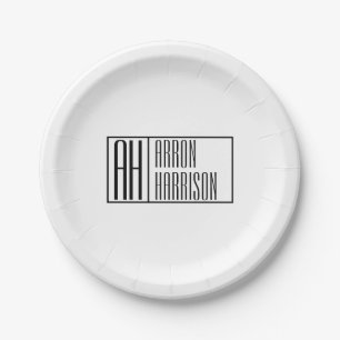 Modern Minimal Initials & Name Logo Paper Plate