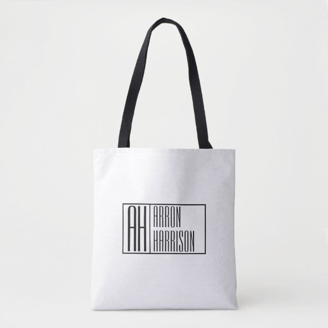Modern Minimal Initials & Name Logo Tote Bag (Front)