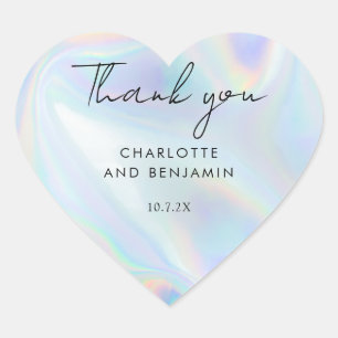 Modern Minimal Iridescent Script Wedding Thank You Heart Sticker