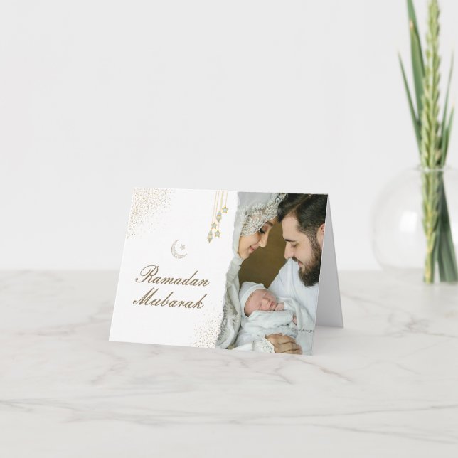 Modern Minimal Islamic Ramadan Mubarak Photo Note Card (Front)