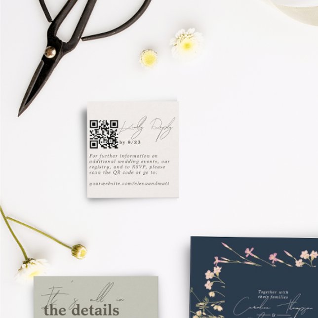Modern Minimal Ivory RSVP QR Code Card (Creator Uploaded)