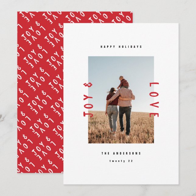Modern minimal joy and love 1 photo holiday (Front/Back)
