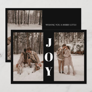Modern Minimal Joy Christmas Black 3 Photo  Holiday Card