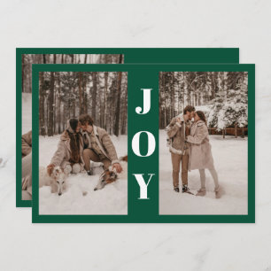 Modern Minimal Joy Christmas Green 3 Photo  Holiday Card