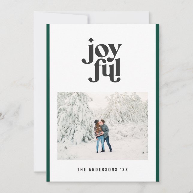 Modern minimal joyful red photo Christmas Holiday Card (Front)