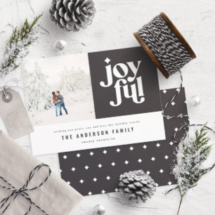 Modern minimal joyful typography photo holiday card