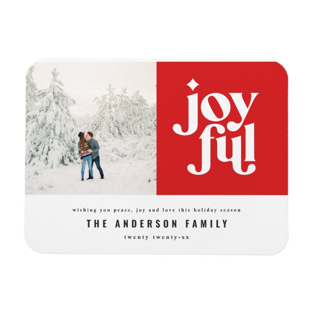 Modern minimal joyful typography photo holiday magnet (Horizontal)