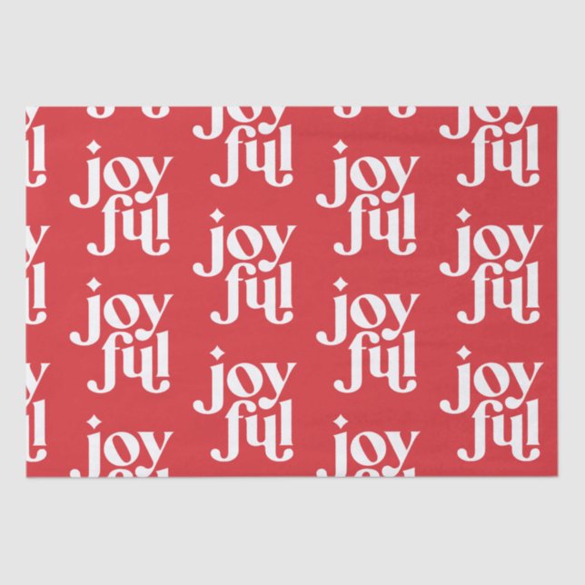 Modern minimal joyful typography red holiday tissue paper (Front)