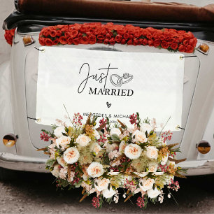 Modern Minimal Just Married Mr and Mrs Wedding Car Banner