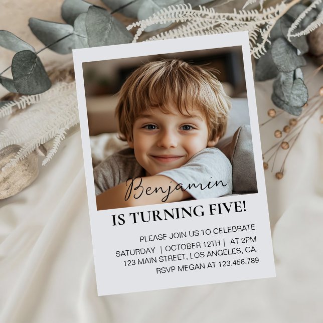 Modern Minimal Kids Birthday Photo Invitation (Creator Uploaded)