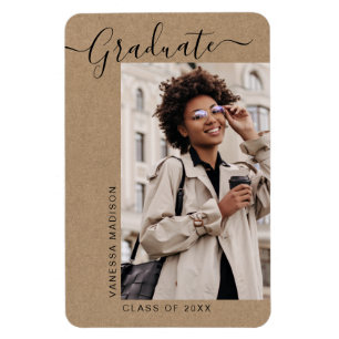 Modern Minimal Kraft 1 Photo Grad Announcement Magnet
