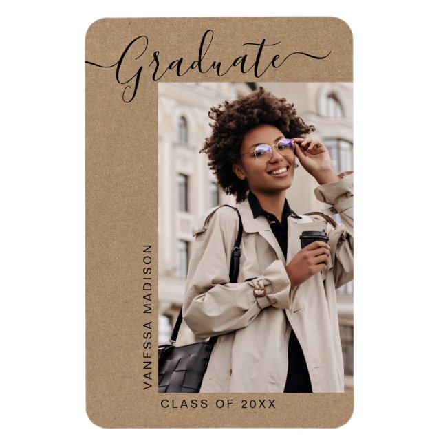 Modern Minimal Kraft 1 Photo Grad Announcement Magnet (Vertical)
