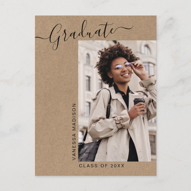 Modern Minimal Kraft 1 Photo Grad Announcement Postcard (Front)