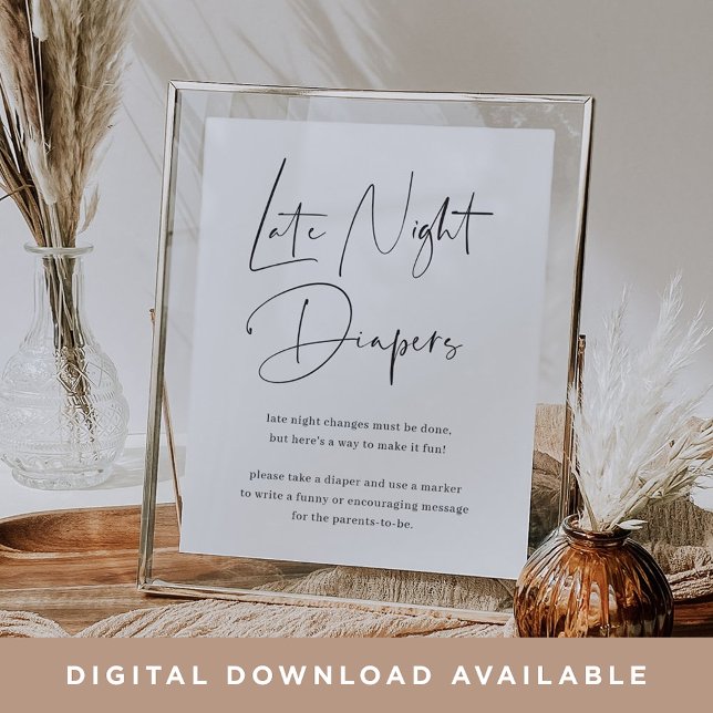 Modern Minimal Late Night Diapers Baby Shower Sign (Creator Uploaded)