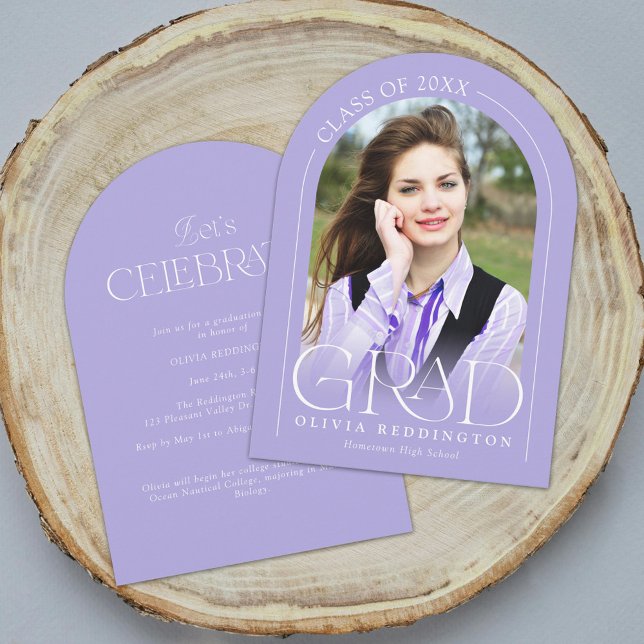 Modern Minimal Lavender Photo Arch Grad Party  Invitation (Creator Uploaded)