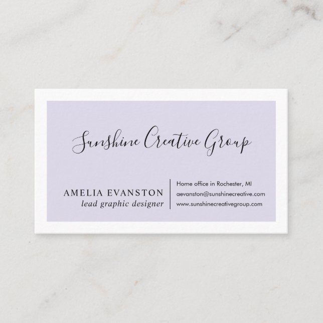 Modern Minimal Lavender Purple Business Card (Front)