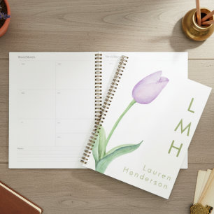 Modern Minimal Lavender Watercolor Tulip Monogram Planner