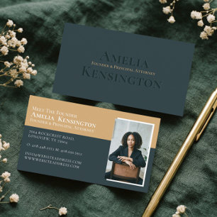 Modern Minimal Law Firm Attorney Photo Green Business Card