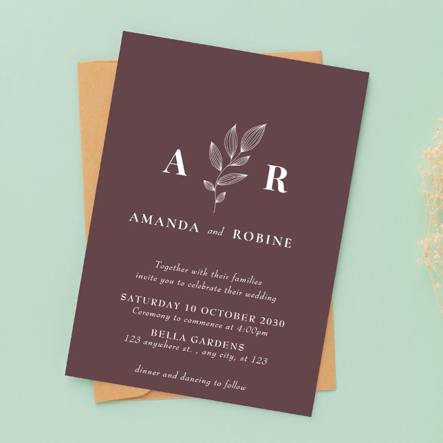 Modern Minimal Leaf Monogram Wedding Invitation (Creator Uploaded)