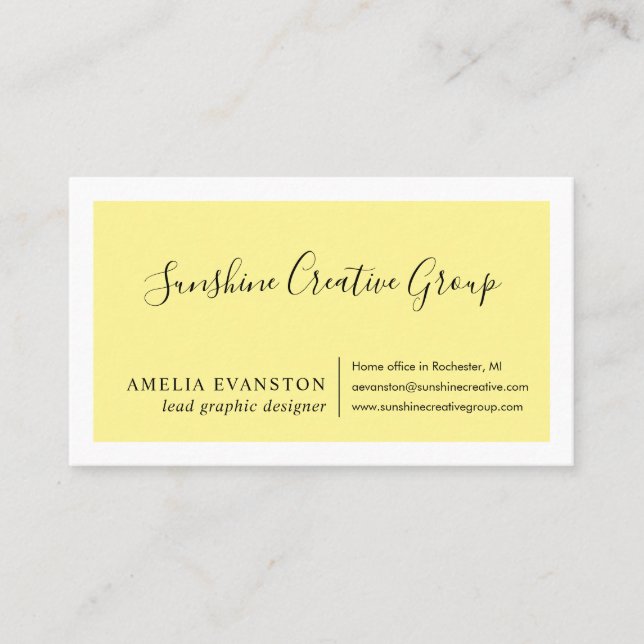 Modern Minimal Lemon Yellow Business Card (Front)